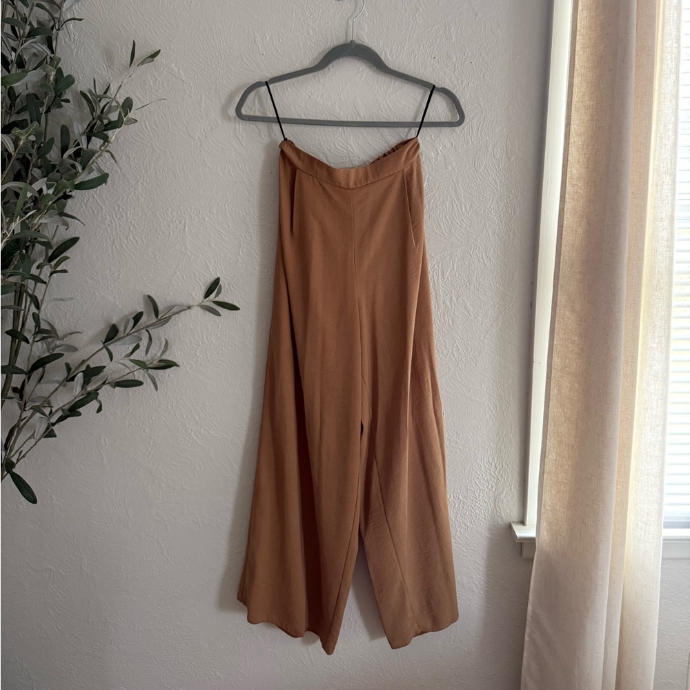 Camel Flowy Trousers - tall girl friendly